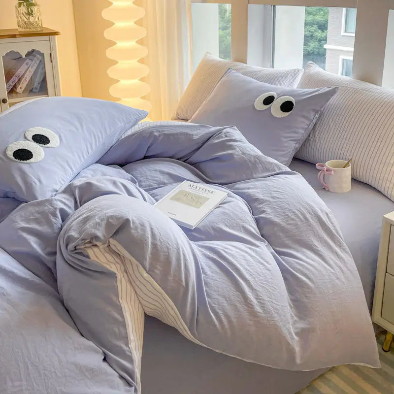 Kawaii Bedding Set | Soft Washed Cotton Duvet Covers with Embroidered Design | Complete Bedding Solution for Dorm Rooms 7