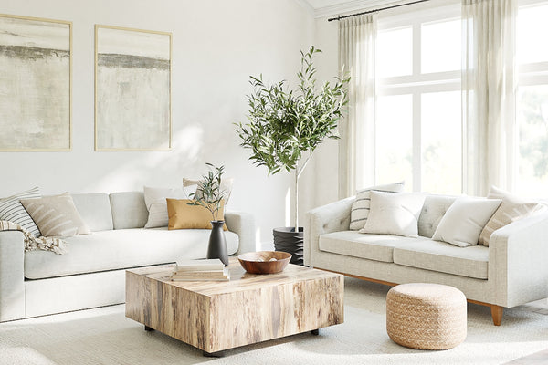 a living room filled with furniture and a large window