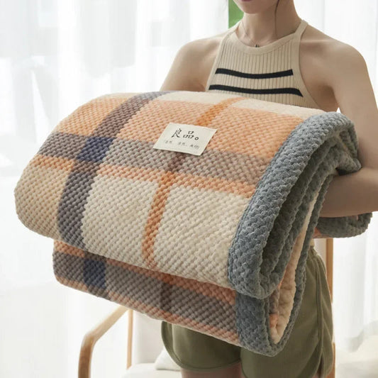 Chic Checked Knit Throw Blanket with Waffle Texture | Cozy Minimalist Accent for Elegant Comfort 0