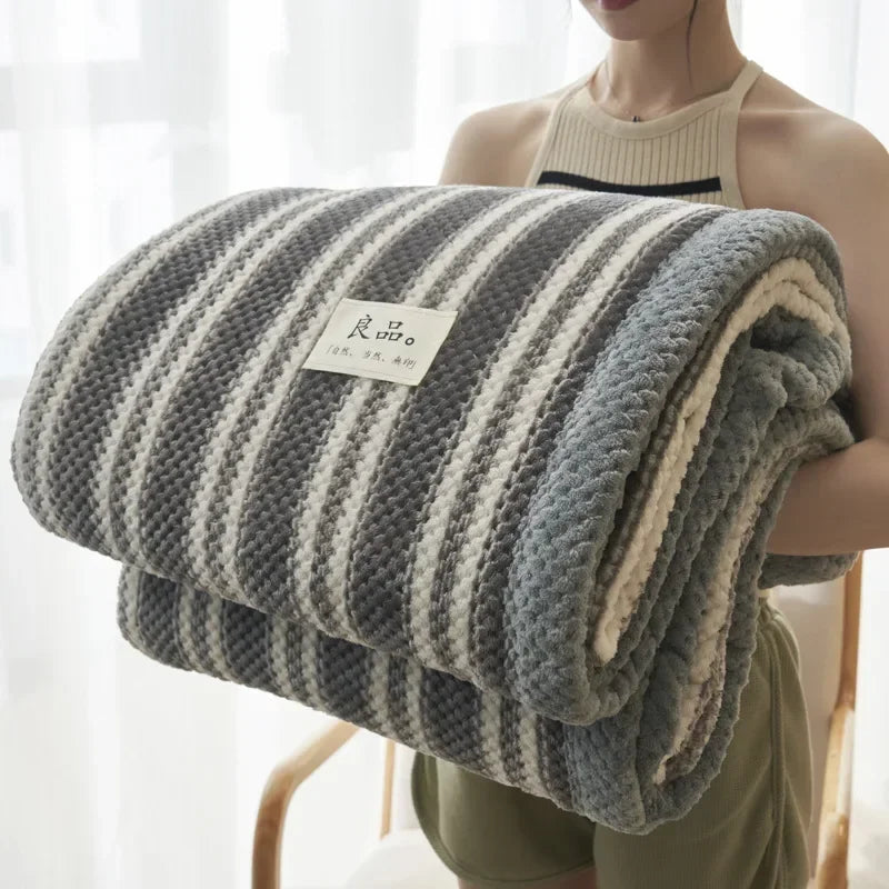 Chic Checked Knit Throw Blanket with Waffle Texture | Cozy Minimalist Accent for Elegant Comfort 10