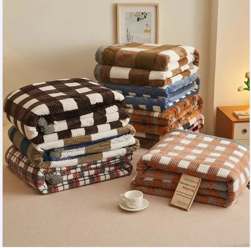 Chic Checked Knit Throw Blanket with Waffle Texture | Cozy Minimalist Accent for Elegant Comfort 2