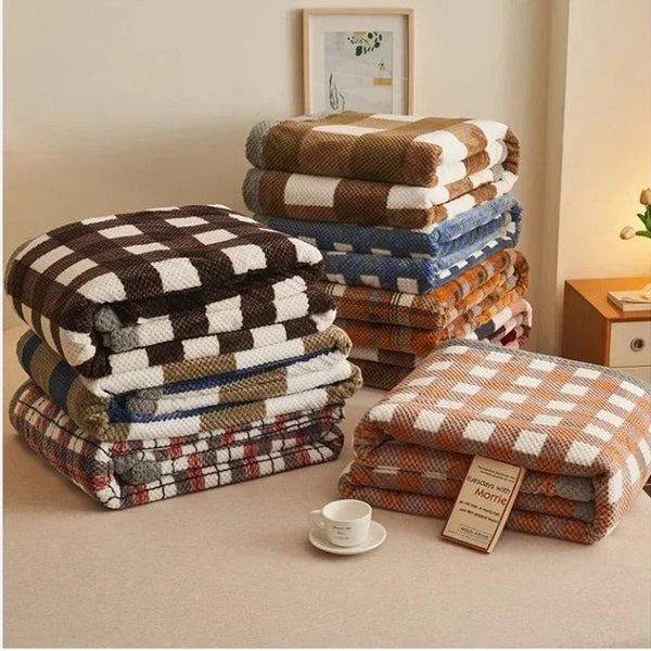 Chic Checked Knit Throw Blanket with Waffle Texture | Cozy Minimalist Accent for Elegant Comfort 2