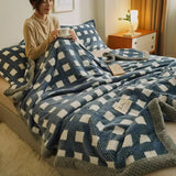 Chic Checked Knit Throw Blanket with Waffle Texture | Cozy Minimalist Accent for Elegant Comfort 3