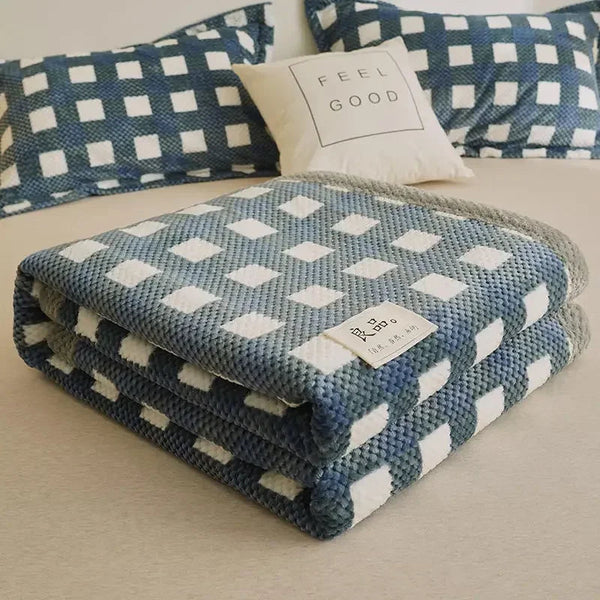 Chic Checked Knit Throw Blanket with Waffle Texture | Cozy Minimalist Accent for Elegant Comfort 4