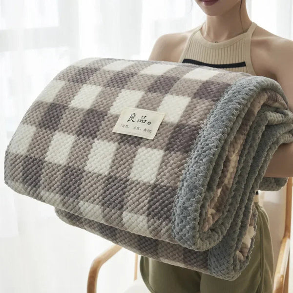 Chic Checked Knit Throw Blanket with Waffle Texture | Cozy Minimalist Accent for Elegant Comfort 6