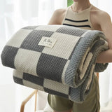 Chic Checked Knit Throw Blanket with Waffle Texture | Cozy Minimalist Accent for Elegant Comfort 7