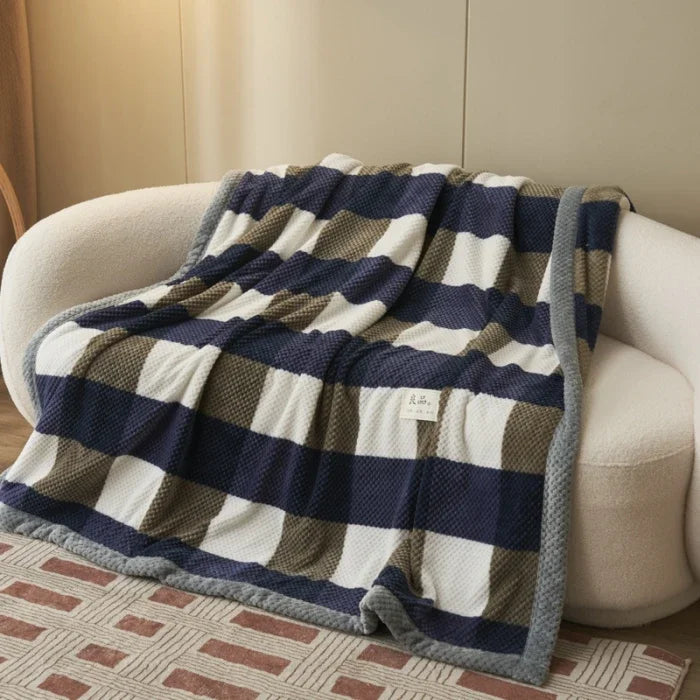 Chic Checked Knit Throw Blanket with Waffle Texture | Cozy Minimalist Accent for Elegant Comfort 8