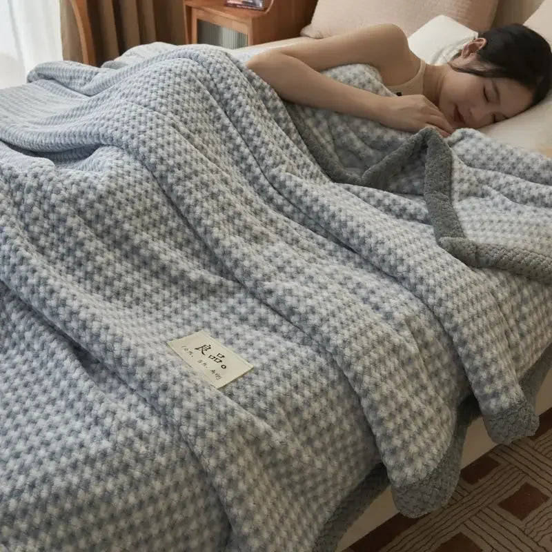 Chic Checked Knit Throw Blanket with Waffle Texture | Cozy Minimalist Accent for Elegant Comfort 9