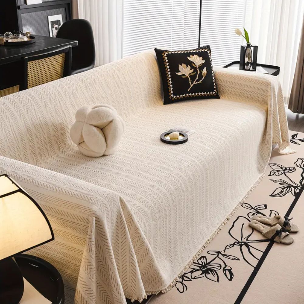 Elegant Chenille Sofa Cover | Durable Herringbone Weave for Pet Protection