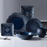 Elegant Navy Porcelain Dinnerware Set with Baroque Design for Everyday and Formal Dining 0