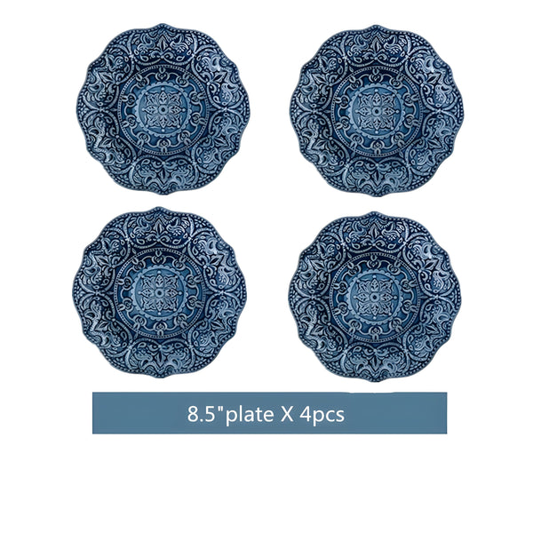 Elegant Navy Porcelain Dinnerware Set with Baroque Design for Everyday and Formal Dining 6
