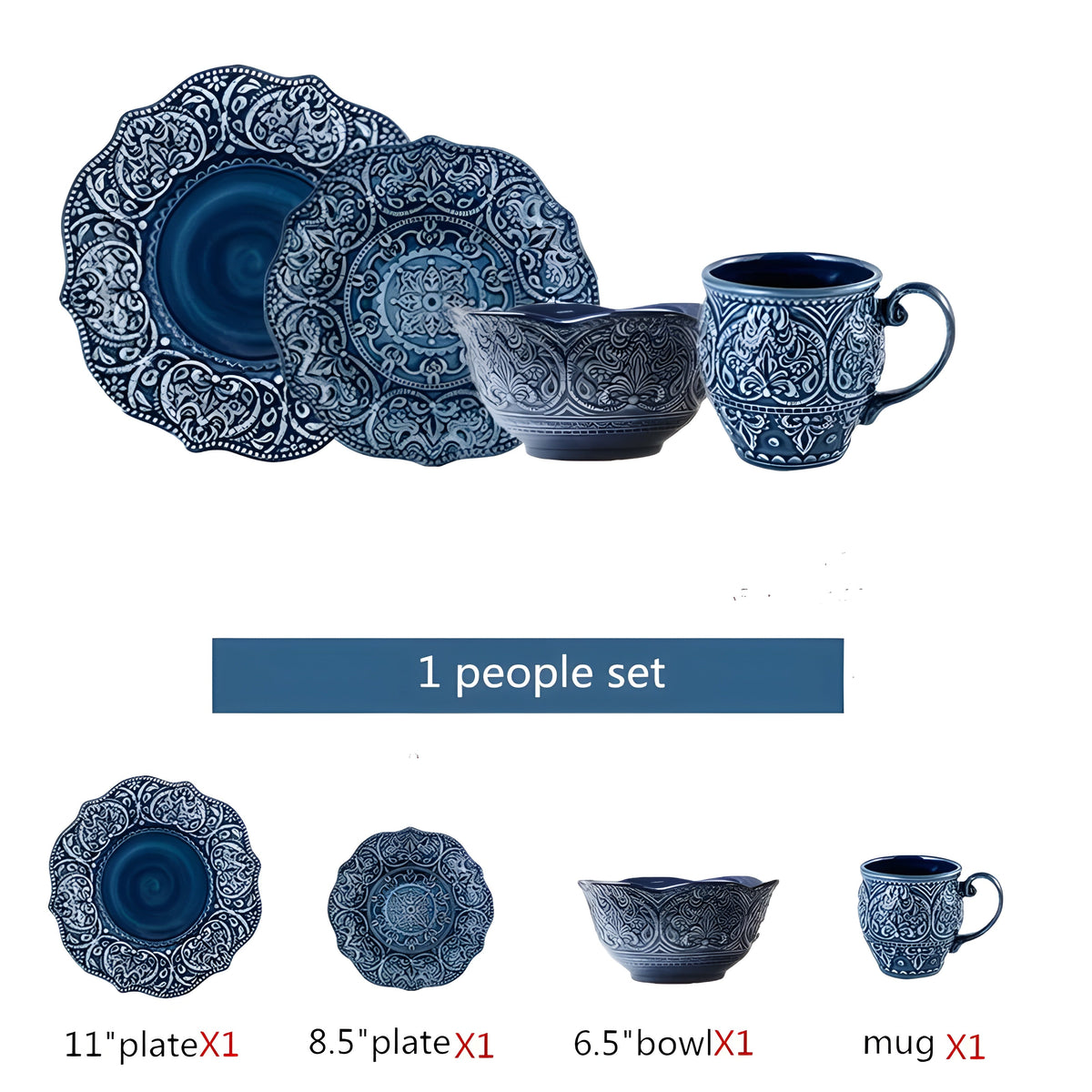 Elegant Navy Porcelain Dinnerware Set with Baroque Design for Everyday and Formal Dining 7