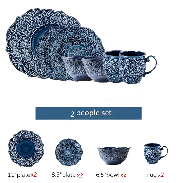 Elegant Navy Porcelain Dinnerware Set with Baroque Design for Everyday and Formal Dining 8