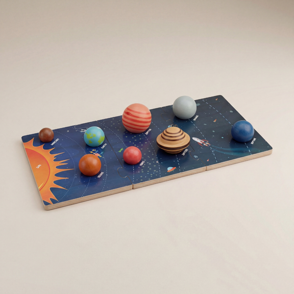Interactive 3D Solar System Puzzle for Kids with Colorful Wooden Planets