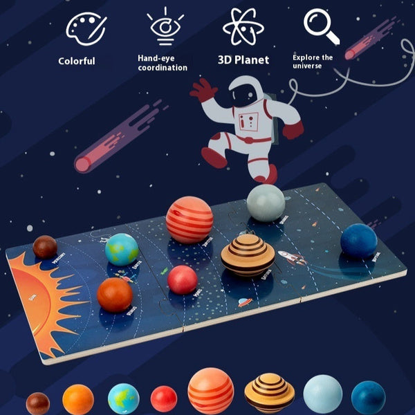 Interactive 3D Solar System Puzzle for Kids with Colorful Wooden Planets