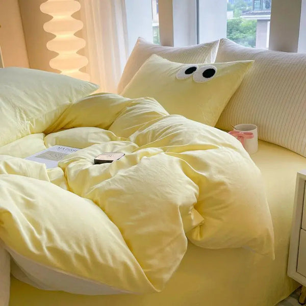 Kawaii Bedding Set | Soft Washed Cotton Duvet Covers with Embroidered Design | Complete Bedding Solution for Dorm Rooms 1