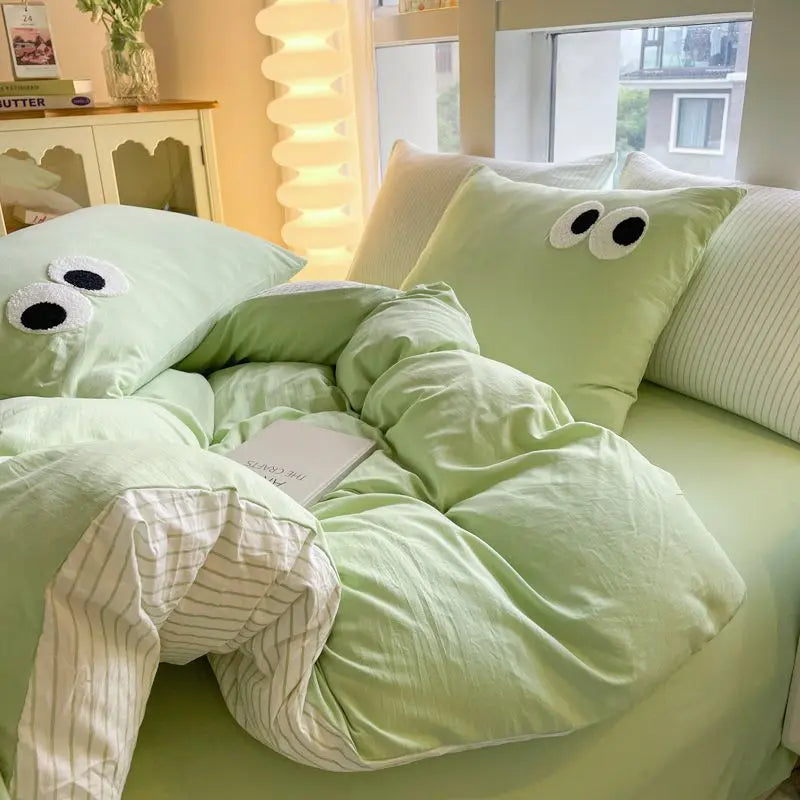 Kawaii Bedding Set | Soft Washed Cotton Duvet Covers with Embroidered Design | Complete Bedding Solution for Dorm Rooms 3