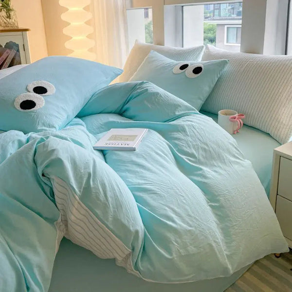 Kawaii Bedding Set | Soft Washed Cotton Duvet Covers with Embroidered Design | Complete Bedding Solution for Dorm Rooms 5