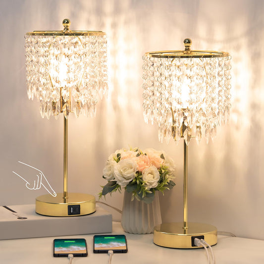 Luminara | Elegant Crystal Table Lamp Set with USB Ports for Bedroom & Living Room 0
