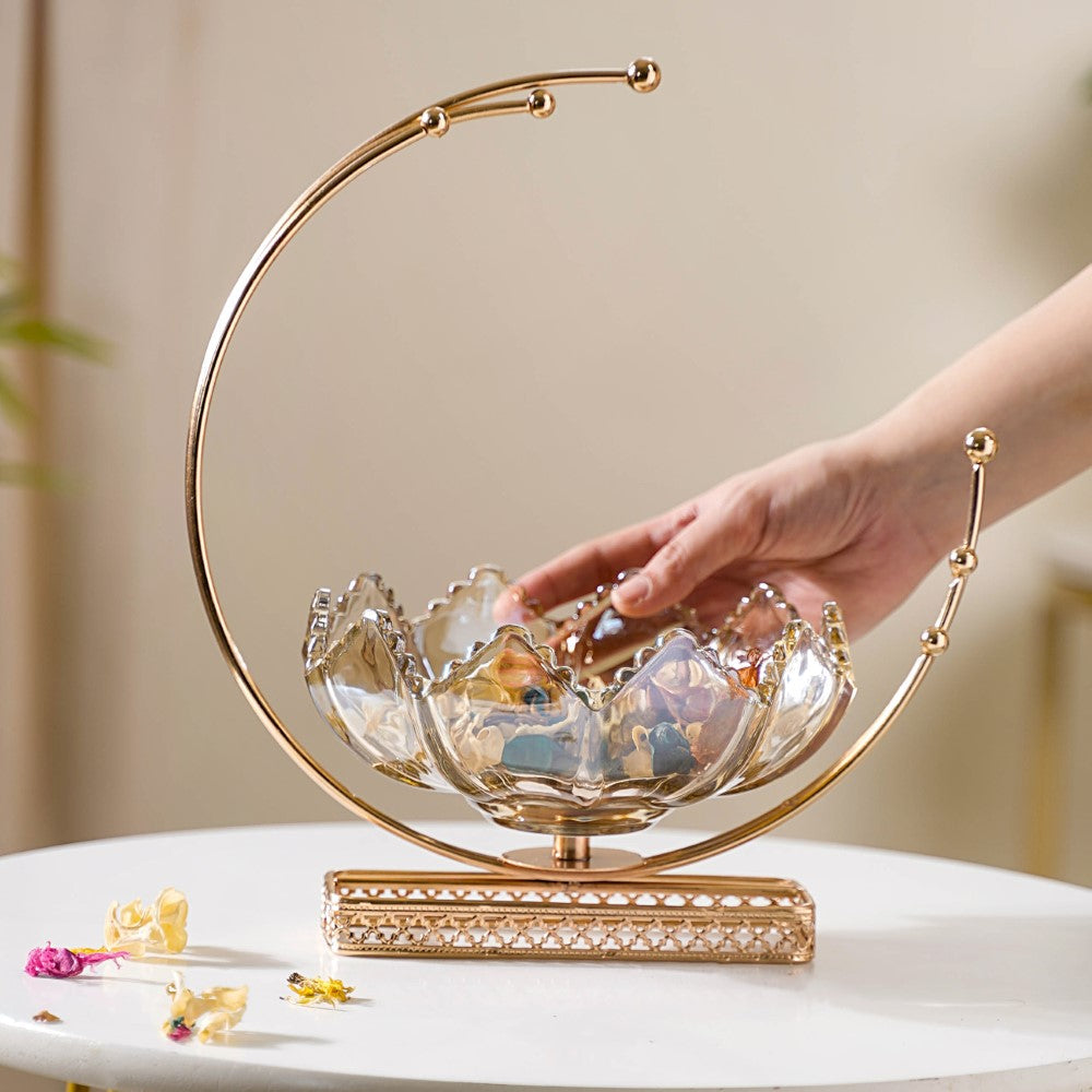 Lunar Collection | Gold Decorative Bowl with Open Lotus Design | Stunning Centerpiece for Luxurious Home Decor 1