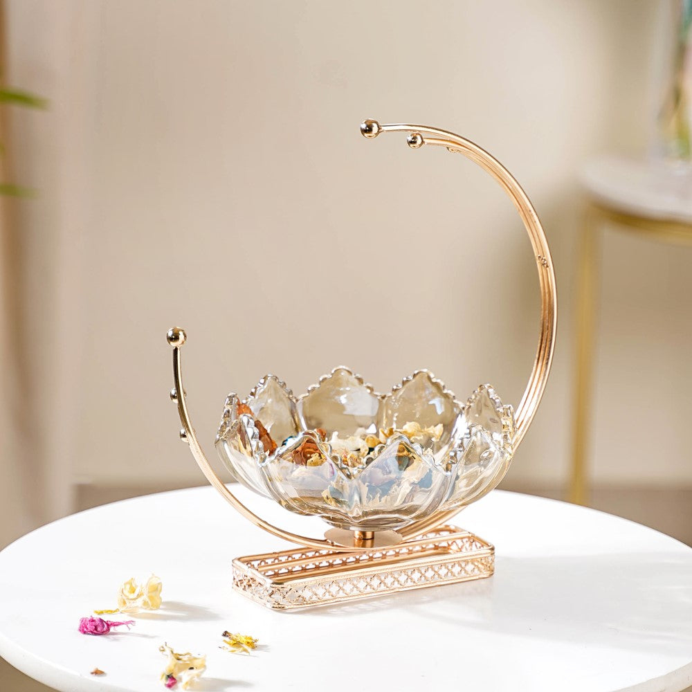 Lunar Collection | Gold Decorative Bowl with Open Lotus Design | Stunning Centerpiece for Luxurious Home Decor 2