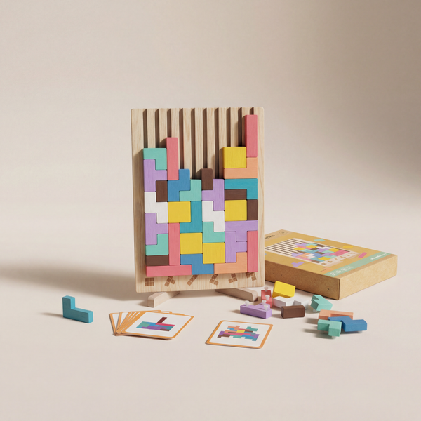 Montessori Wooden Tetris Puzzle Toy with Colorful Blocks