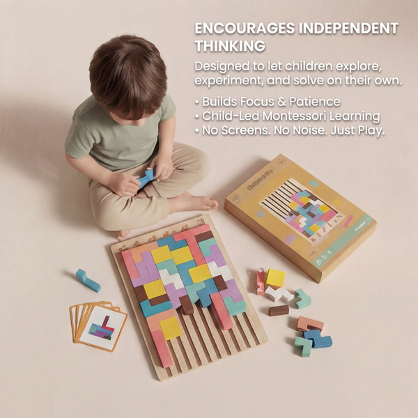 Montessori Wooden Tetris Puzzle Toy with Colorful Blocks
