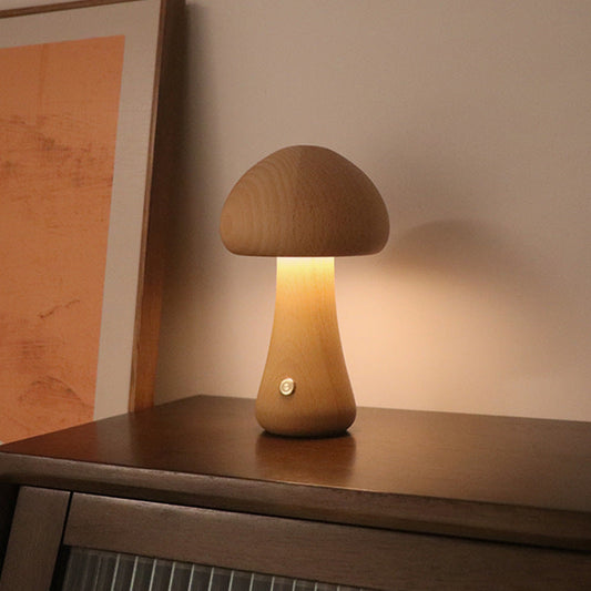 MushroomGlow | Cozy Elegant Wooden Table Lamp for Bedroom or Living Room 0