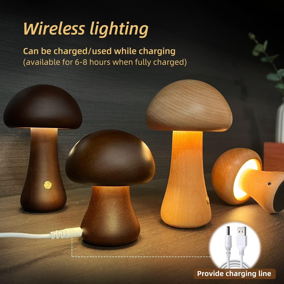 MushroomGlow | Cozy Elegant Wooden Table Lamp for Bedroom or Living Room 2