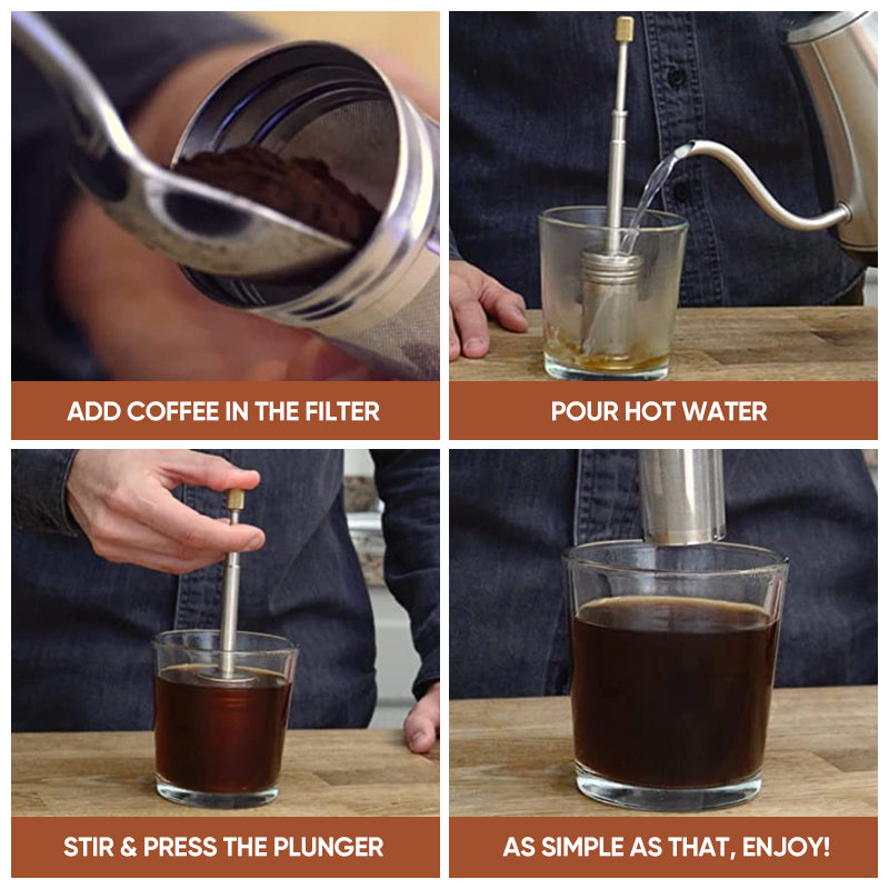 Portable Coffee and Tea Press Maker with Stainless Steel Filter | Convenient & Easy Cleanup for On-the-Go Brewing 6