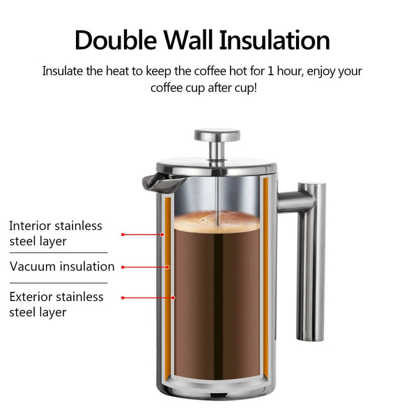 Premium French Press Coffee Maker with Double-Walled Insulation | Durable Stainless Steel for Rich Flavor 1