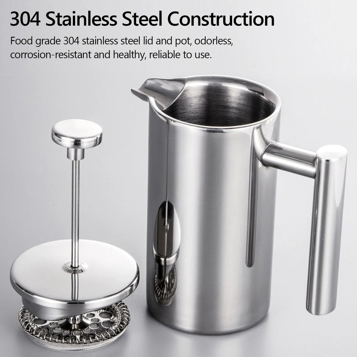 Premium French Press Coffee Maker with Double-Walled Insulation | Durable Stainless Steel for Rich Flavor 2