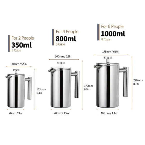 Premium French Press Coffee Maker with Double-Walled Insulation | Durable Stainless Steel for Rich Flavor 4