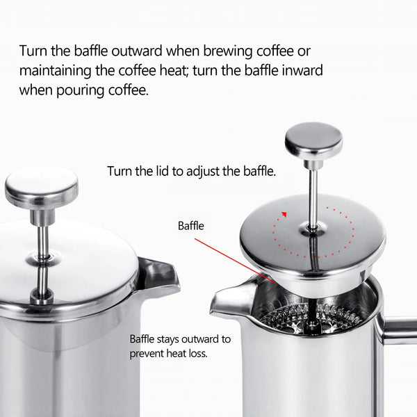 Premium French Press Coffee Maker with Double-Walled Insulation | Durable Stainless Steel for Rich Flavor 5
