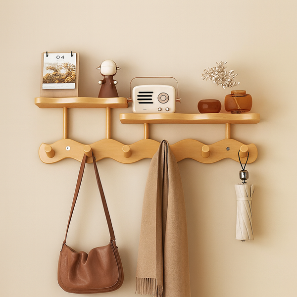 Ripple Collection | Wall Mounted Coat Rack with Shelf & Hooks | Stylish Bamboo Organizer for Entryway 2