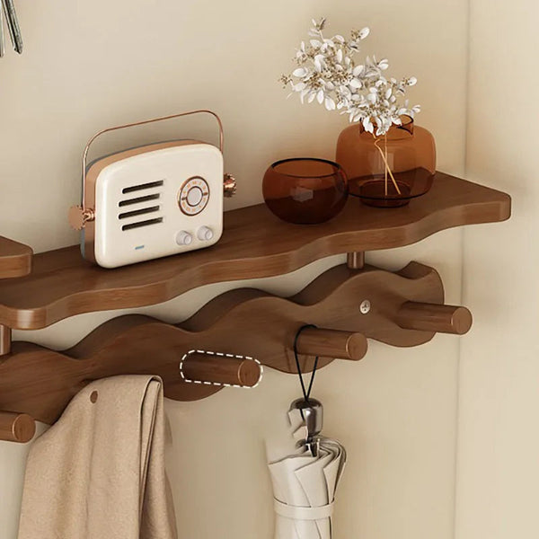 Ripple Collection | Wall Mounted Coat Rack with Shelf & Hooks | Stylish Bamboo Organizer for Entryway 4