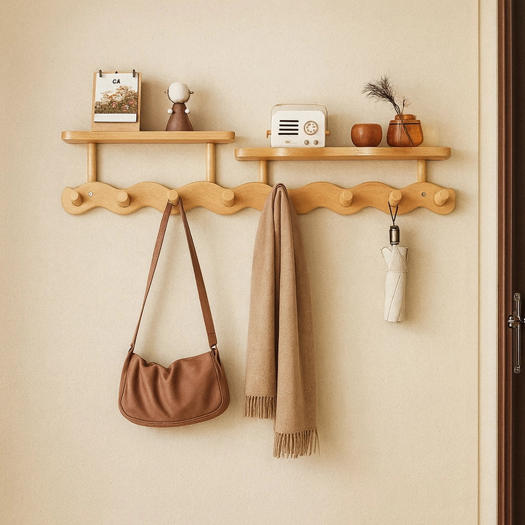 Ripple Collection | Wall Mounted Coat Rack with Shelf & Hooks | Stylish Bamboo Organizer for Entryway 5