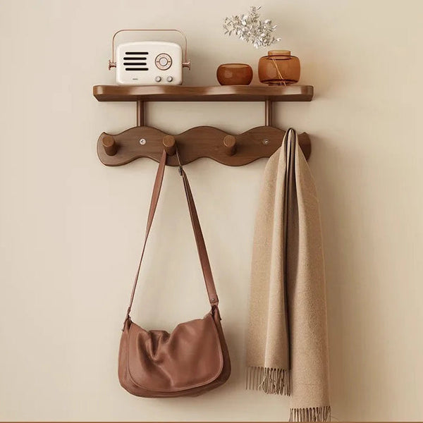 Ripple Collection | Wall Mounted Coat Rack with Shelf & Hooks | Stylish Bamboo Organizer for Entryway 6