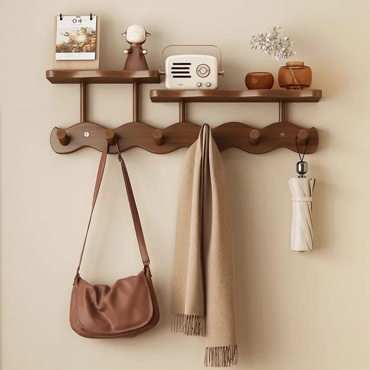 Ripple Collection | Wall Mounted Coat Rack with Shelf & Hooks | Stylish Bamboo Organizer for Entryway 7