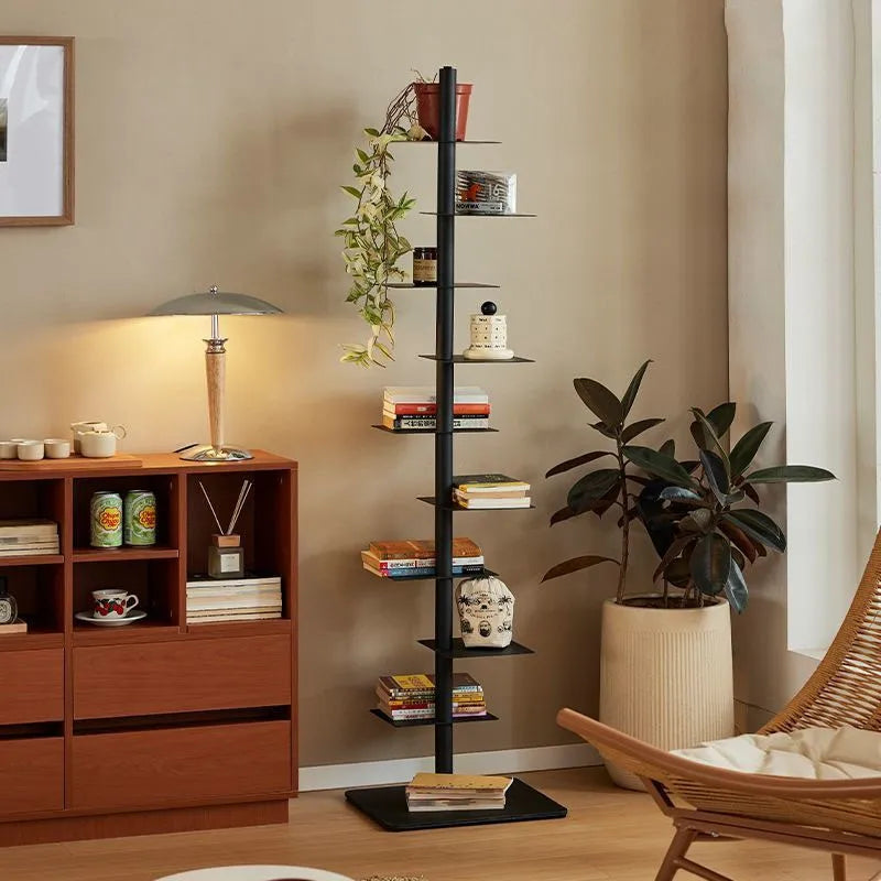 Sculptural Metal Bookshelf | Slim 360° Rotating Design with 9 Tiers | Space-Saving Display for Stylish Organization 0