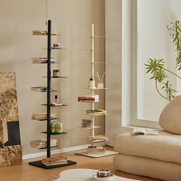 Sculptural Metal Bookshelf | Slim 360° Rotating Design with 9 Tiers | Space-Saving Display for Stylish Organization 1