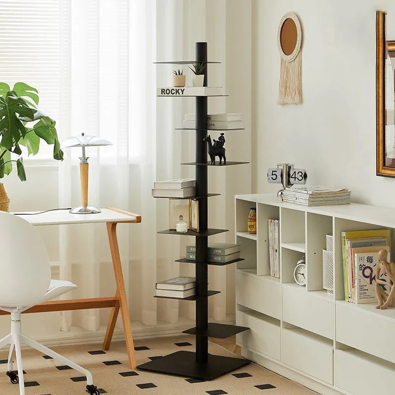 Sculptural Metal Bookshelf | Slim 360° Rotating Design with 9 Tiers | Space-Saving Display for Stylish Organization 2