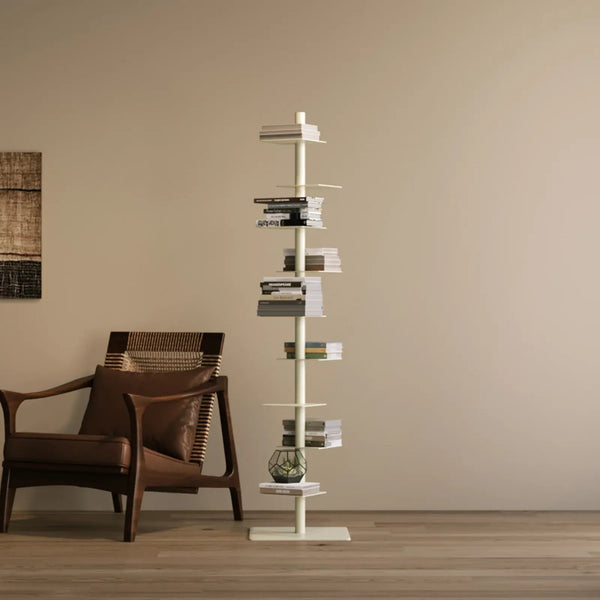 Sculptural Metal Bookshelf | Slim 360° Rotating Design with 9 Tiers | Space-Saving Display for Stylish Organization 4