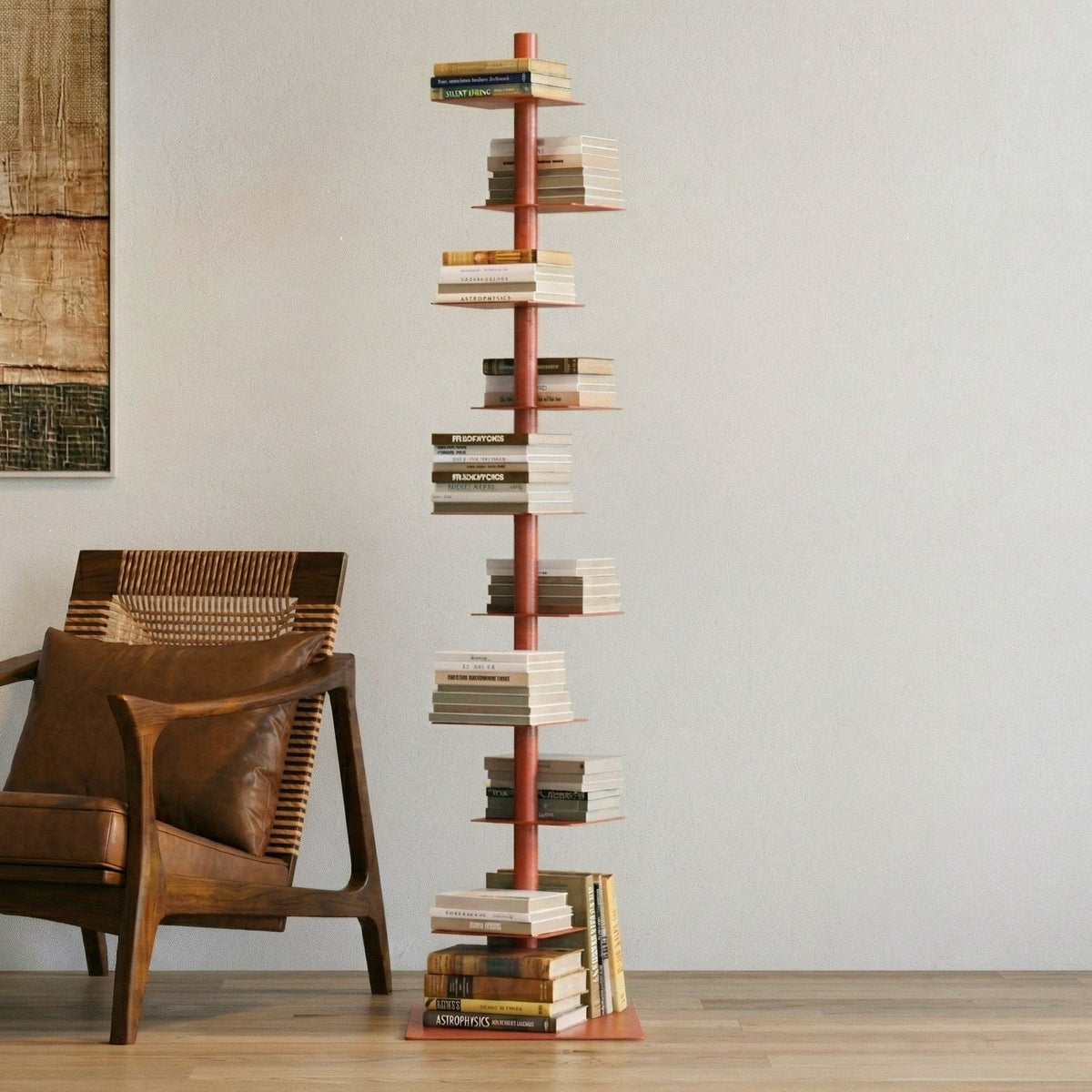 Sculptural Metal Bookshelf | Slim 360° Rotating Design with 9 Tiers | Space-Saving Display for Stylish Organization 5