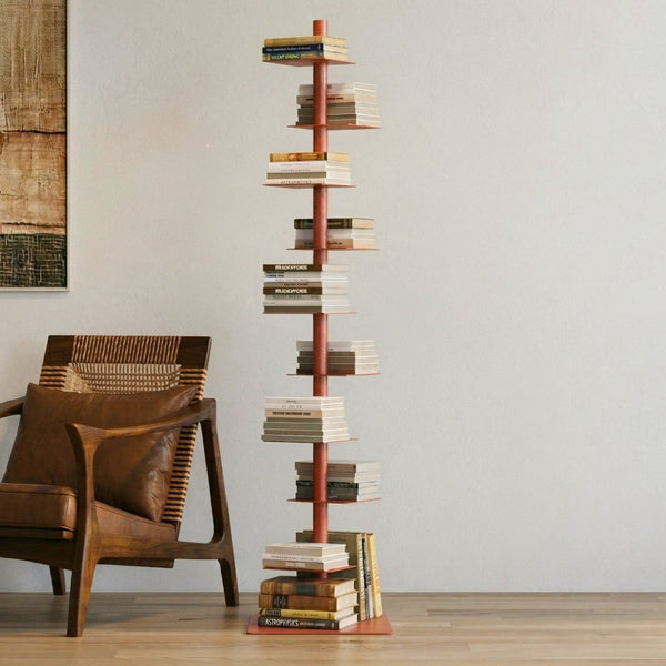 Sculptural Metal Bookshelf | Slim 360° Rotating Design with 9 Tiers | Space-Saving Display for Stylish Organization 5