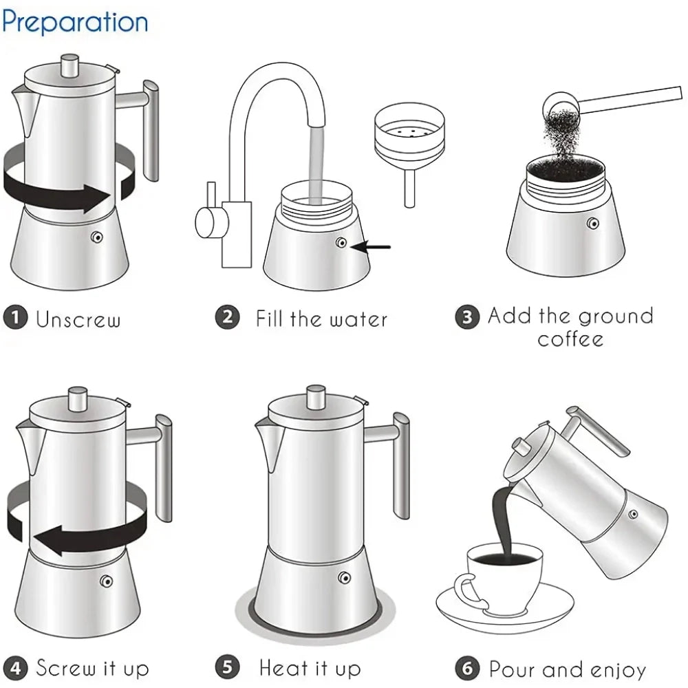 Classic Italian Moka Pot | Stainless Steel Coffee Maker with Heat-Resistant Handle | Perfect for Authentic Espresso