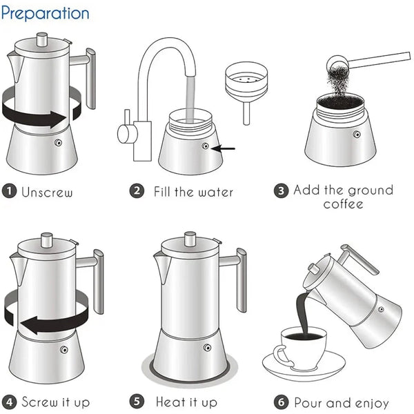 Classic Italian Moka Pot | Stainless Steel Coffee Maker with Heat-Resistant Handle | Perfect for Authentic Espresso