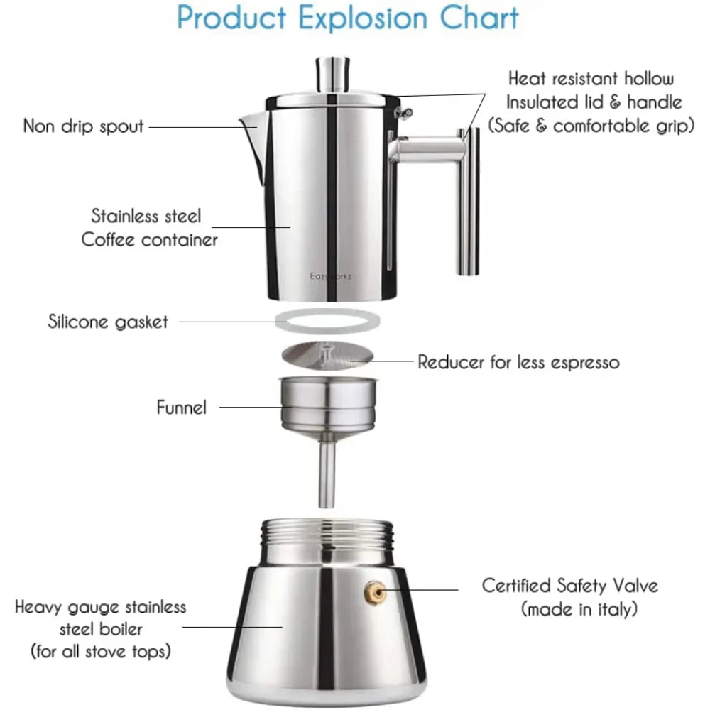 Stylish Stainless Steel Espresso Maker with Induction Base | Durable Moka Pot for Authentic Italian Coffee 2